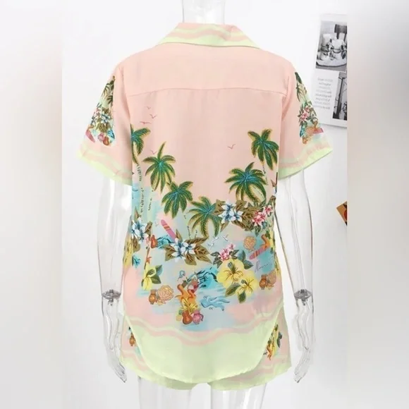 Cocomo Island Loose Fit Casual Shorts Set Single-Breasted Tropical Top - Picture 12 of 16